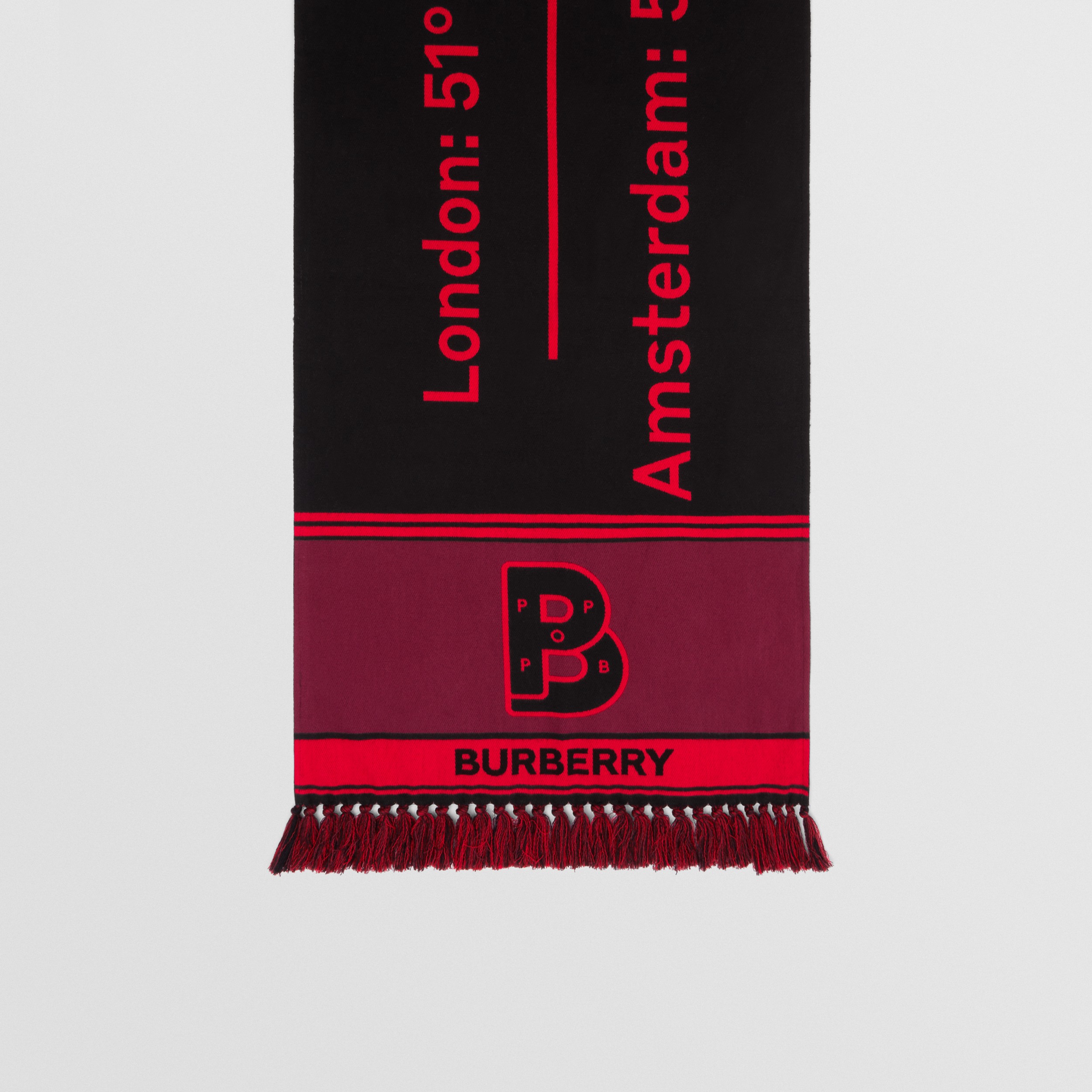 Sciarpa in cotone con coordinate e lavorazione jacquard (Nero/rosso) | Sito ufficiale Burberry® - 4