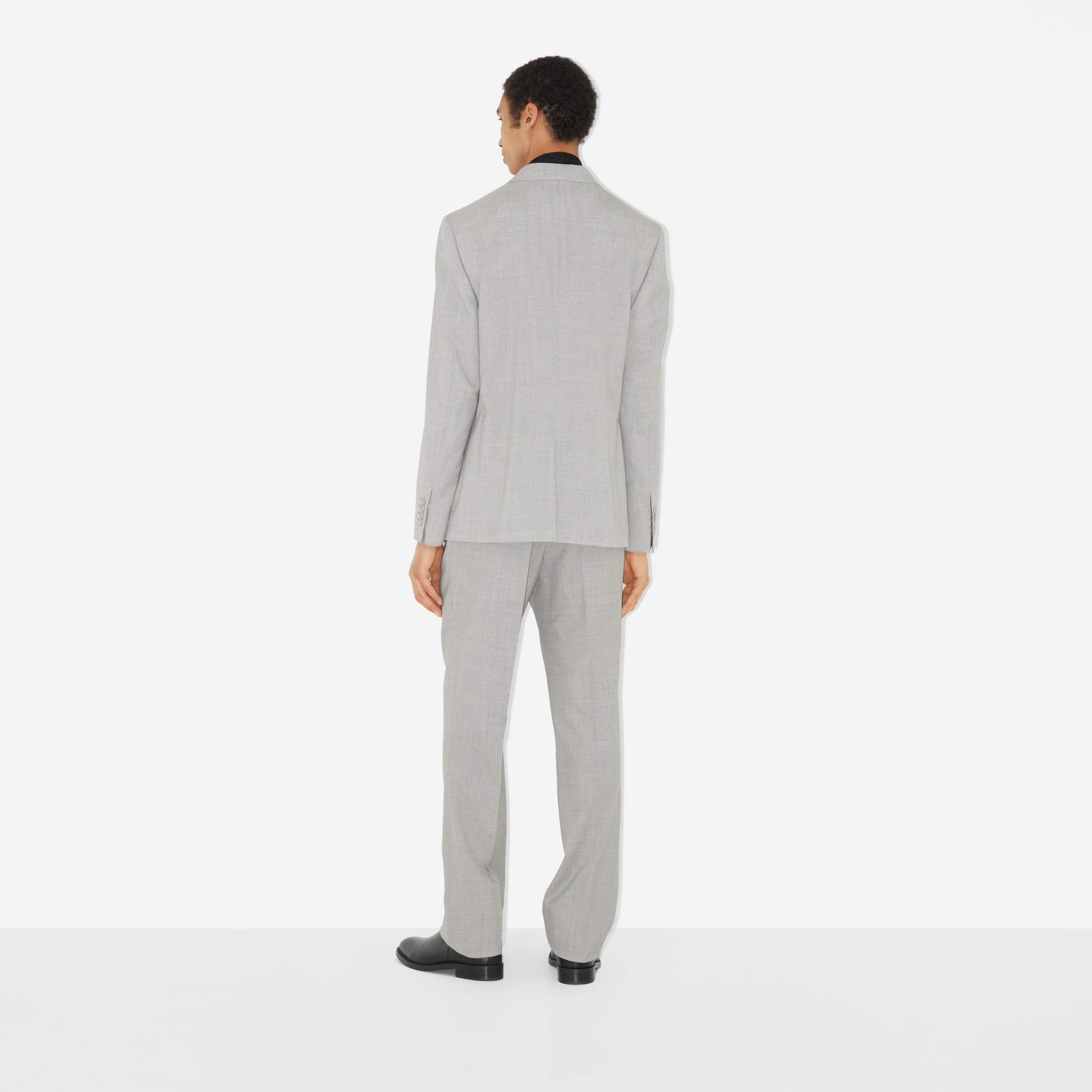 Slim Fit Embroidered Monogram Wool Tailored Jacket in Grey Taupe Melange - Men | Burberry® Official - 4
