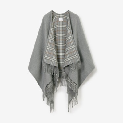 Burberry Check Wool Reversible Cape In Grey