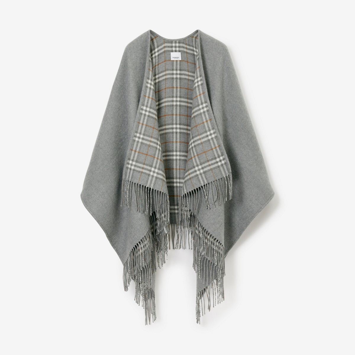 Shop Burberry Check Wool Reversible Cape In Grey