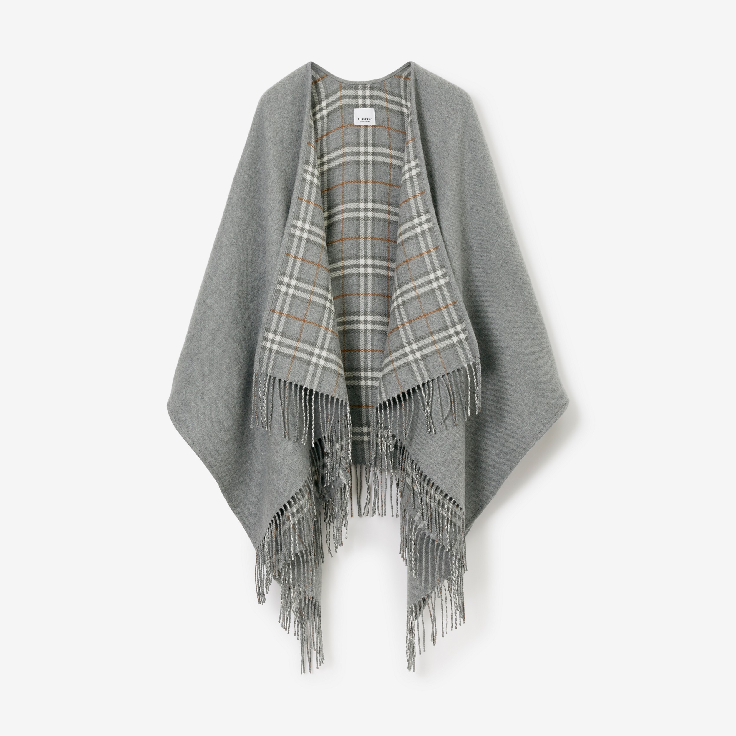 Check Wool Reversible Cape in Grey - Women | Burberry® Official - 1