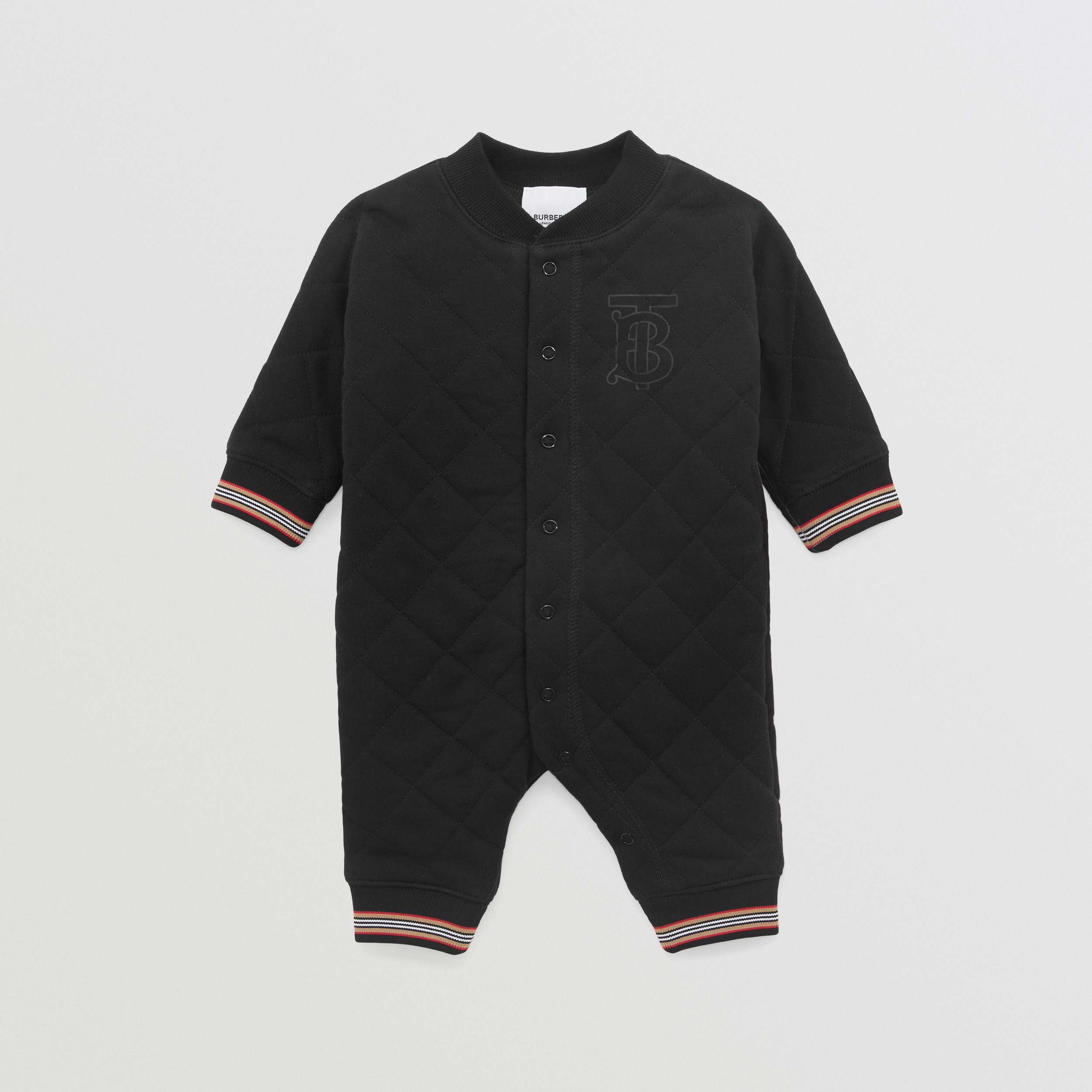 Icon Stripe Trim Diamond Quilted Cotton Jumpsuit in Black - Children | Burberry® Official - 1