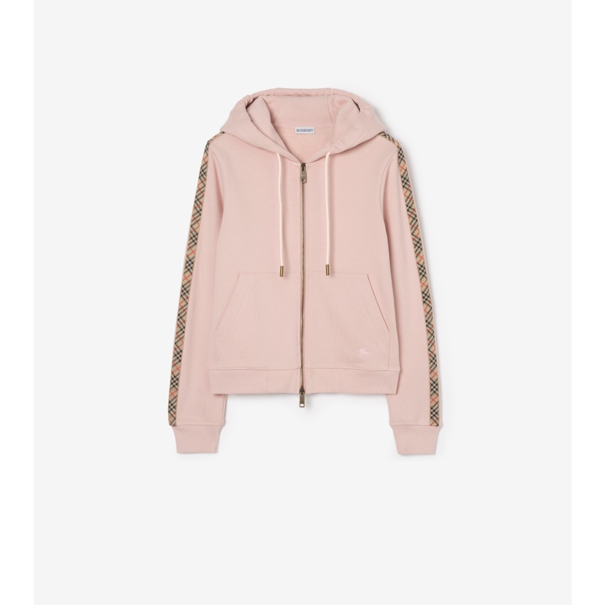  Check Trim Cotton Zip Hoodie