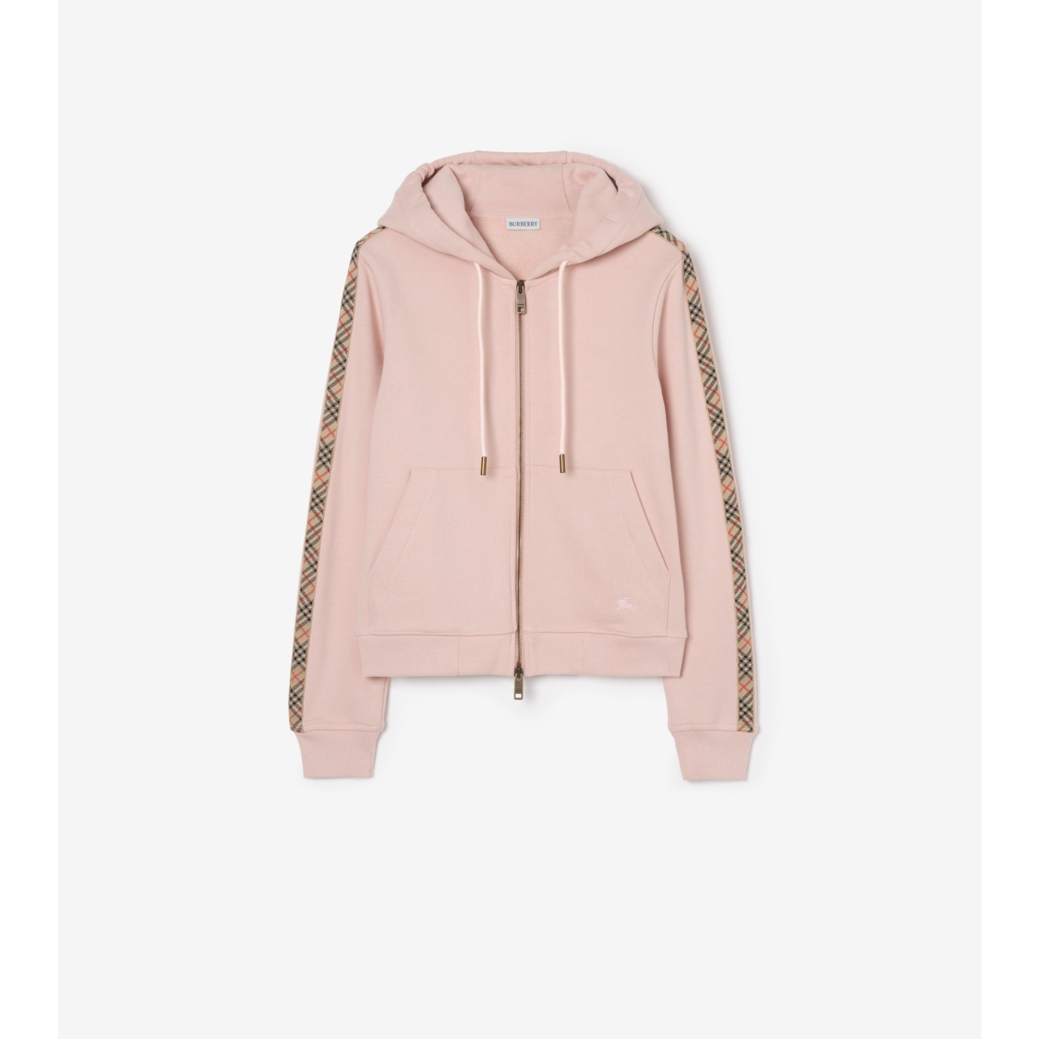 Check Trim Cotton Zip Hoodie