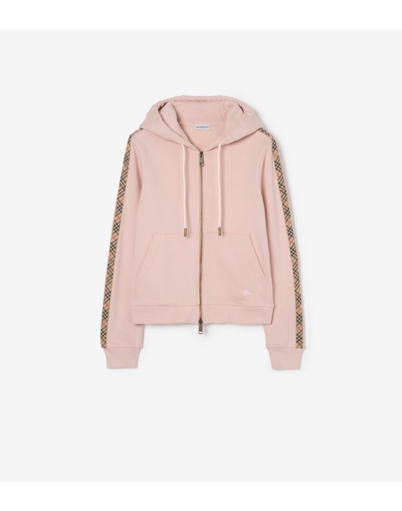 Check Trim Cotton Zip Hoodie