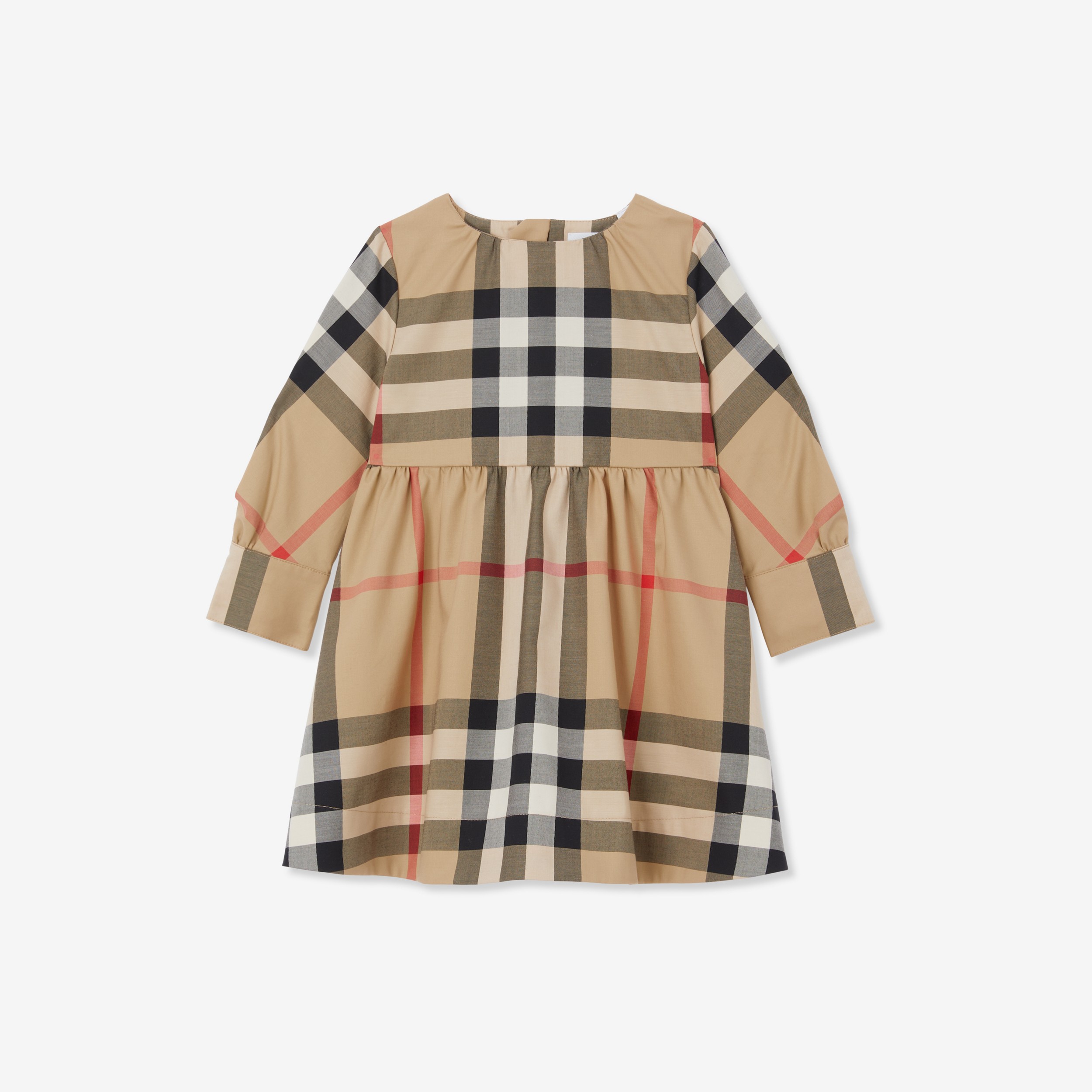 Long-sleeve Check Stretch Cotton Dress in Archive Beige - Children | Burberry® Official - 1