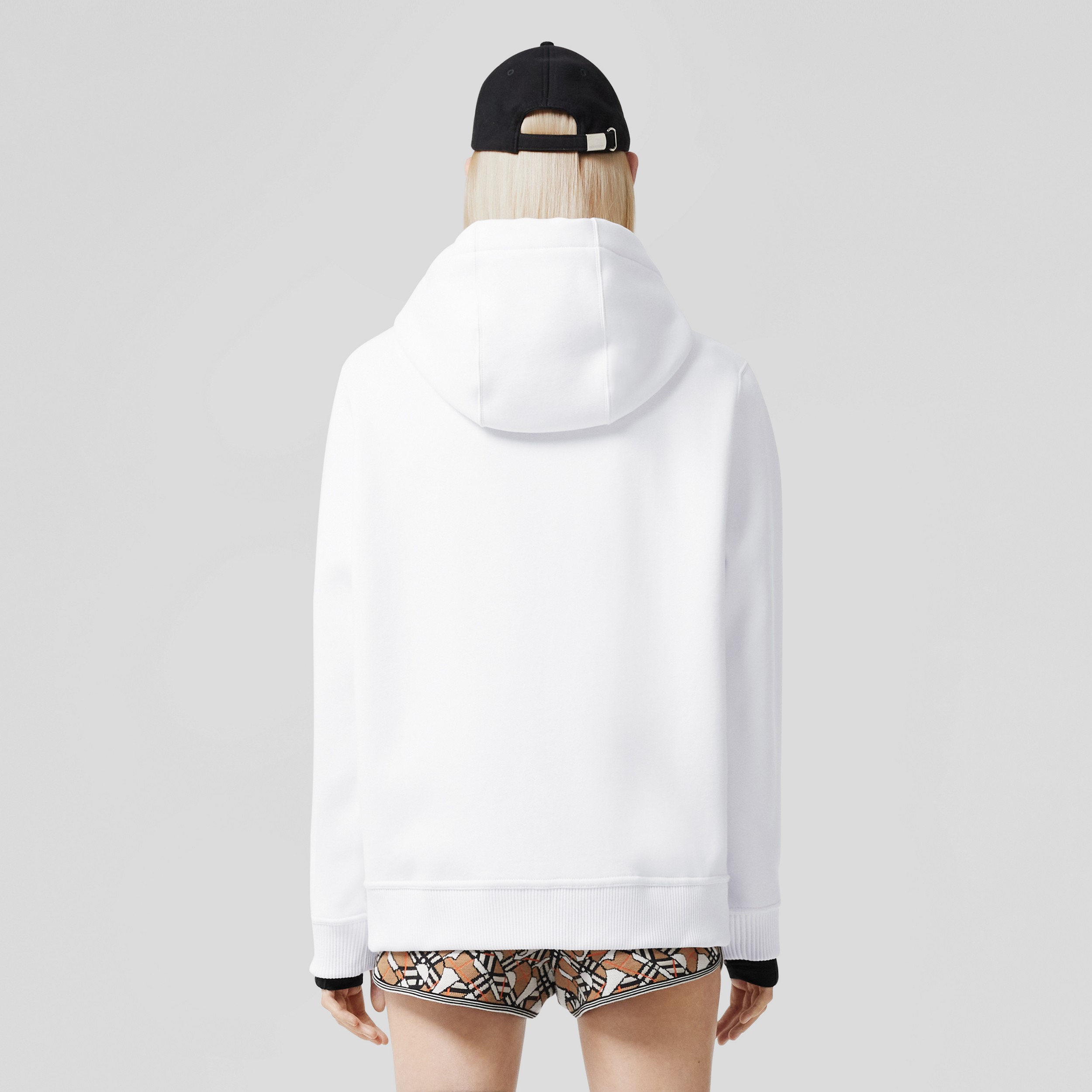Monogram Motif Cotton Blend Hooded Top in Optic White - Women | Burberry® Official - 3