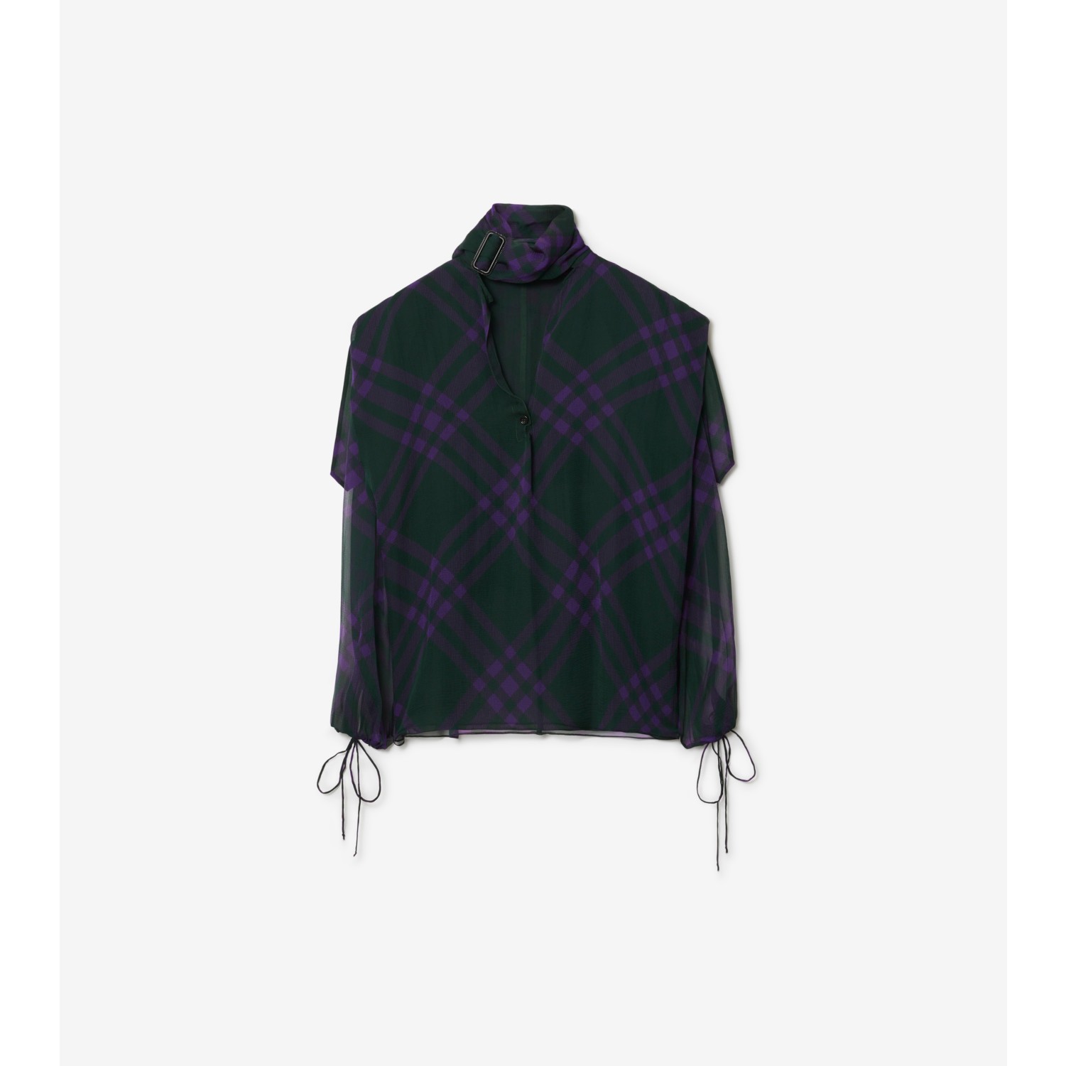 Check Silk Blouse in Royal - Women | Burberry® Official