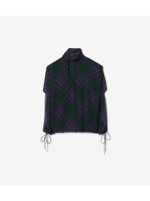 Burberry Check Silk Blouse In Blue