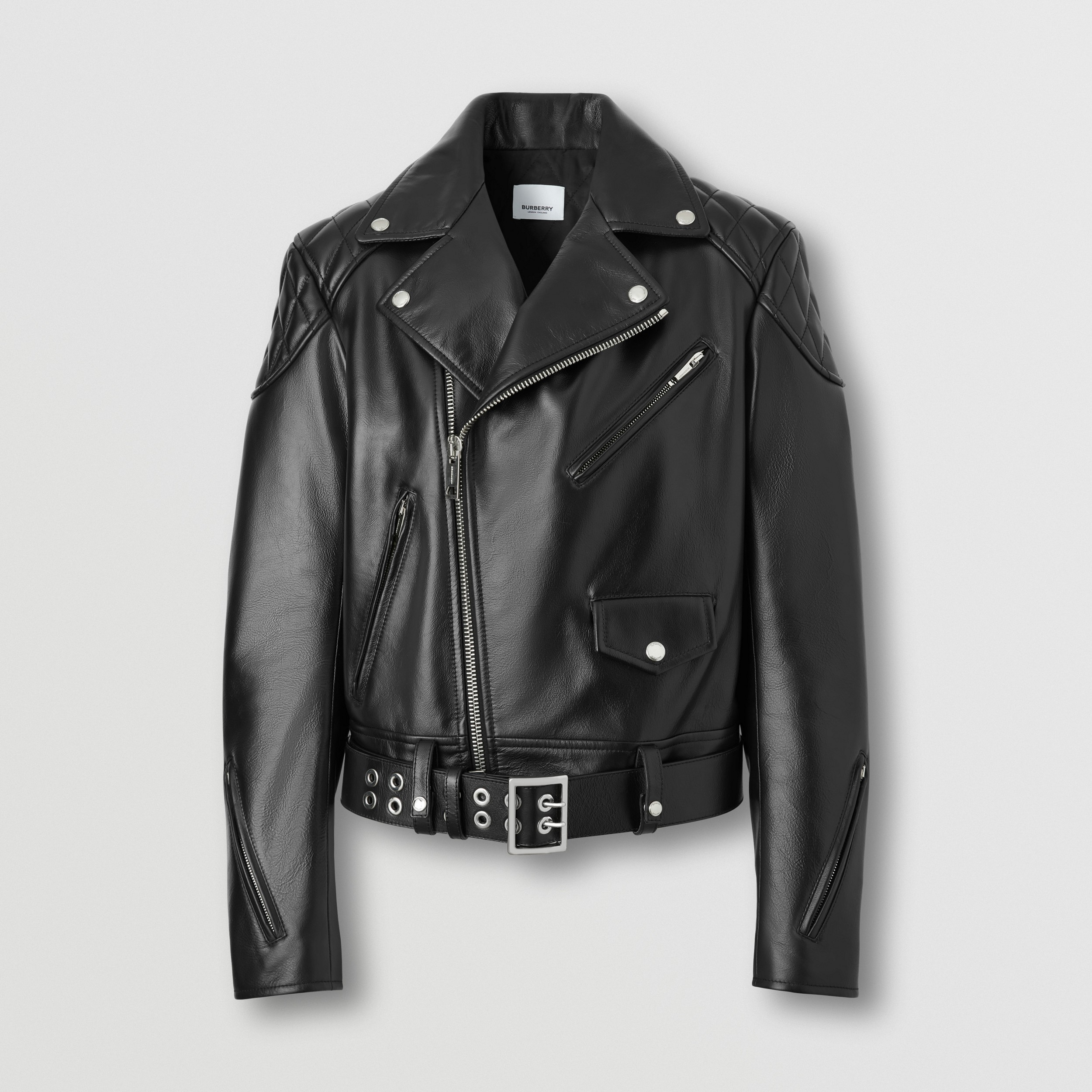 Diamond Quilted Panel Leather Biker Jacket in Black - Women | Burberry® Official - 4