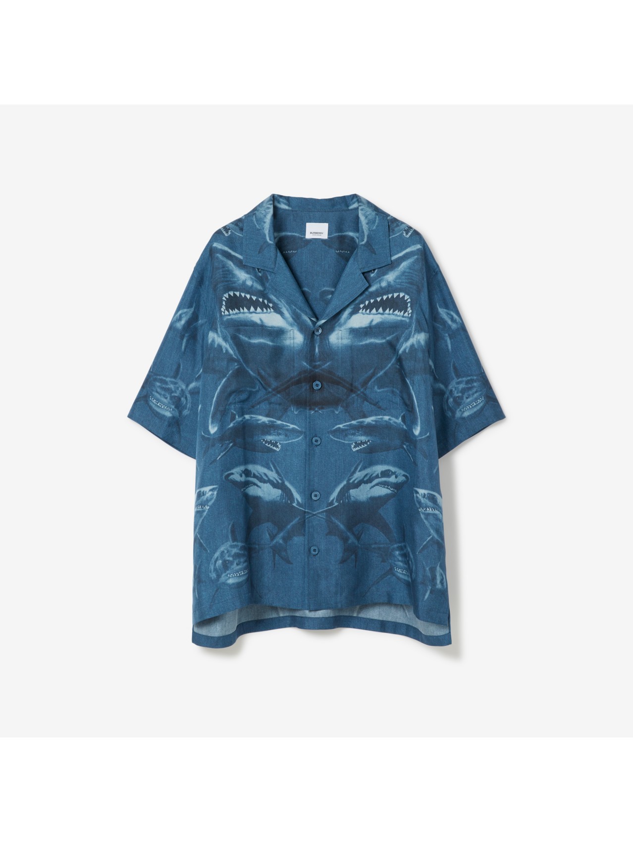 Shark Print Silk Pyjama Shirt in Rich Navy - Men | Burberry® Official