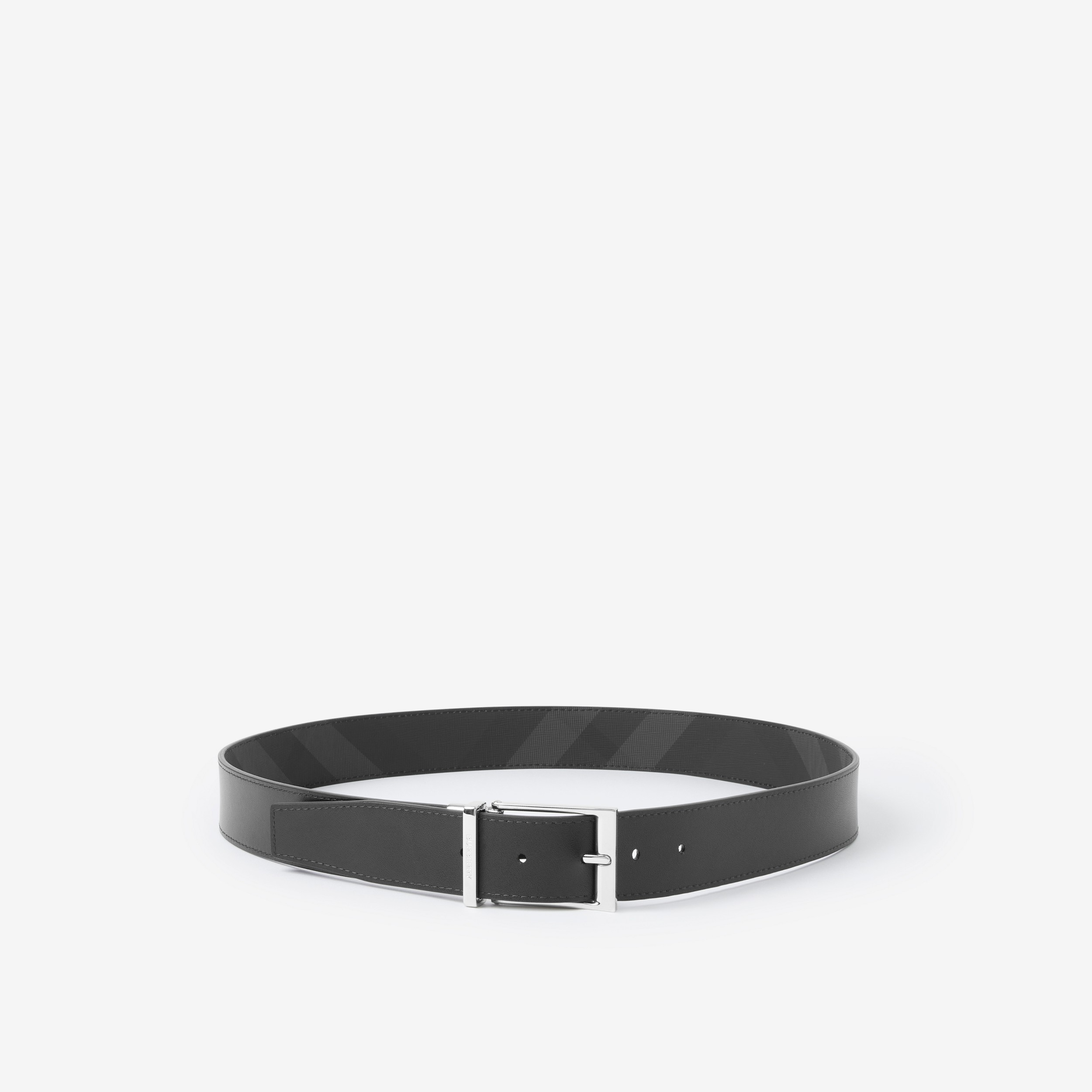 Check and Leather Reversible Belt in Charcoal/silver | Burberry® Official - 3