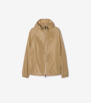 Checker-tape Nylon Hooded Jacket in Flax beige - Men | Burberry® Official