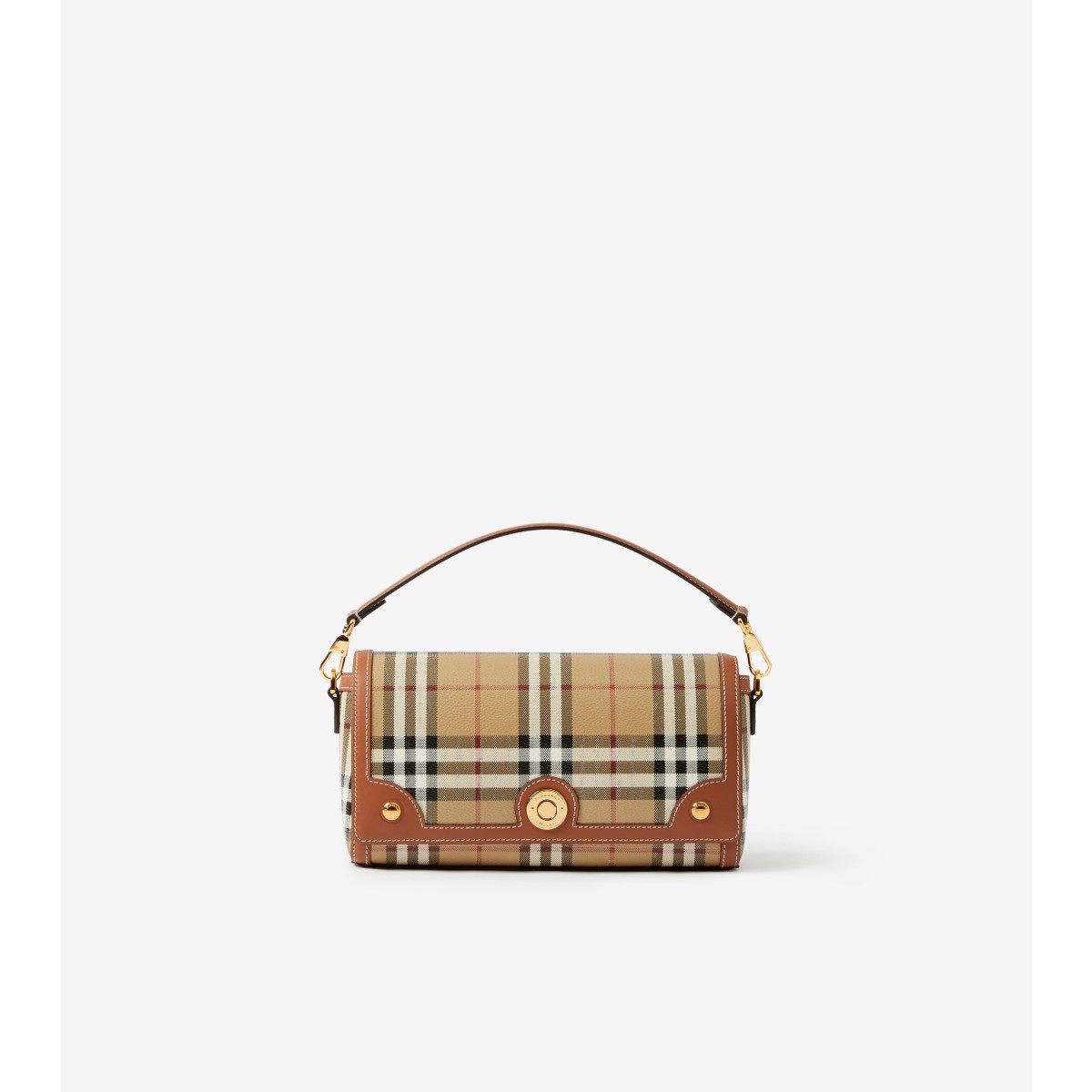 Burberry Canvas And Leather Note Handbag With Check Pattern In Brown
