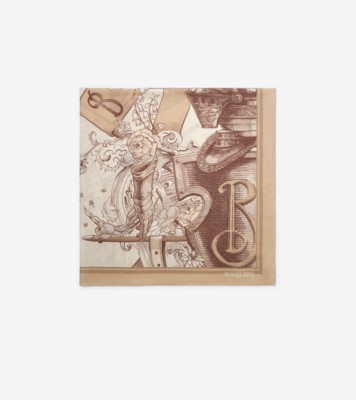 Etched Knight Cashmere Silk Scarf in Taupe beige | Burberry® Official