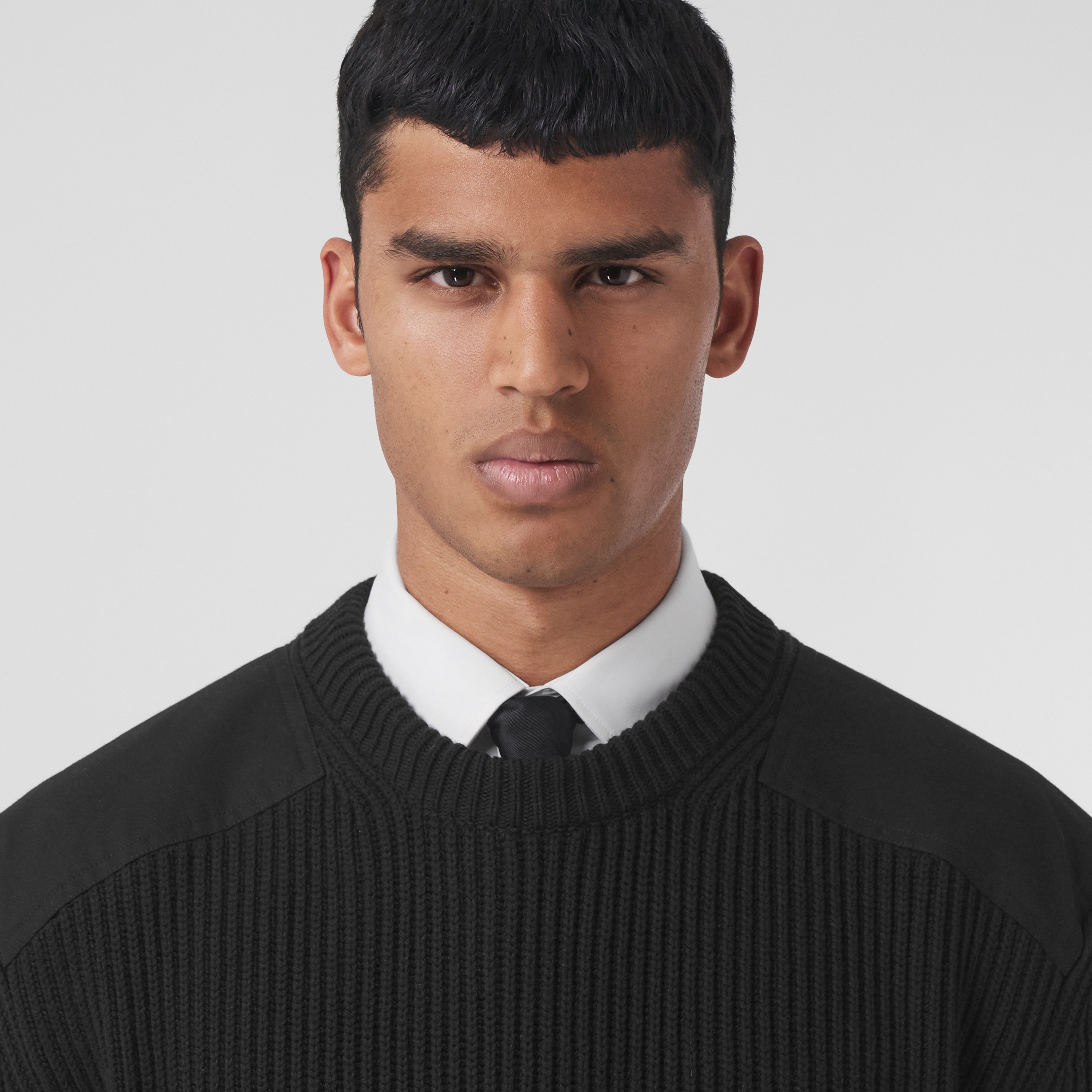 Contrast Panel Rib Knit Wool Cotton Sweater in Black - Men | Burberry® Official - 2