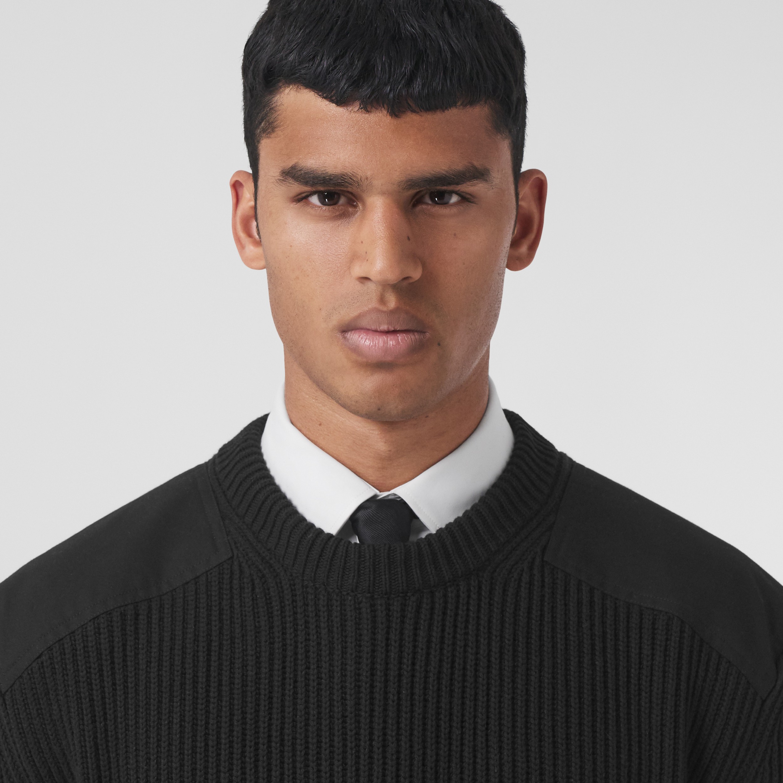 Contrast Panel Rib Knit Wool Cotton Sweater in Black - Men | Burberry ...