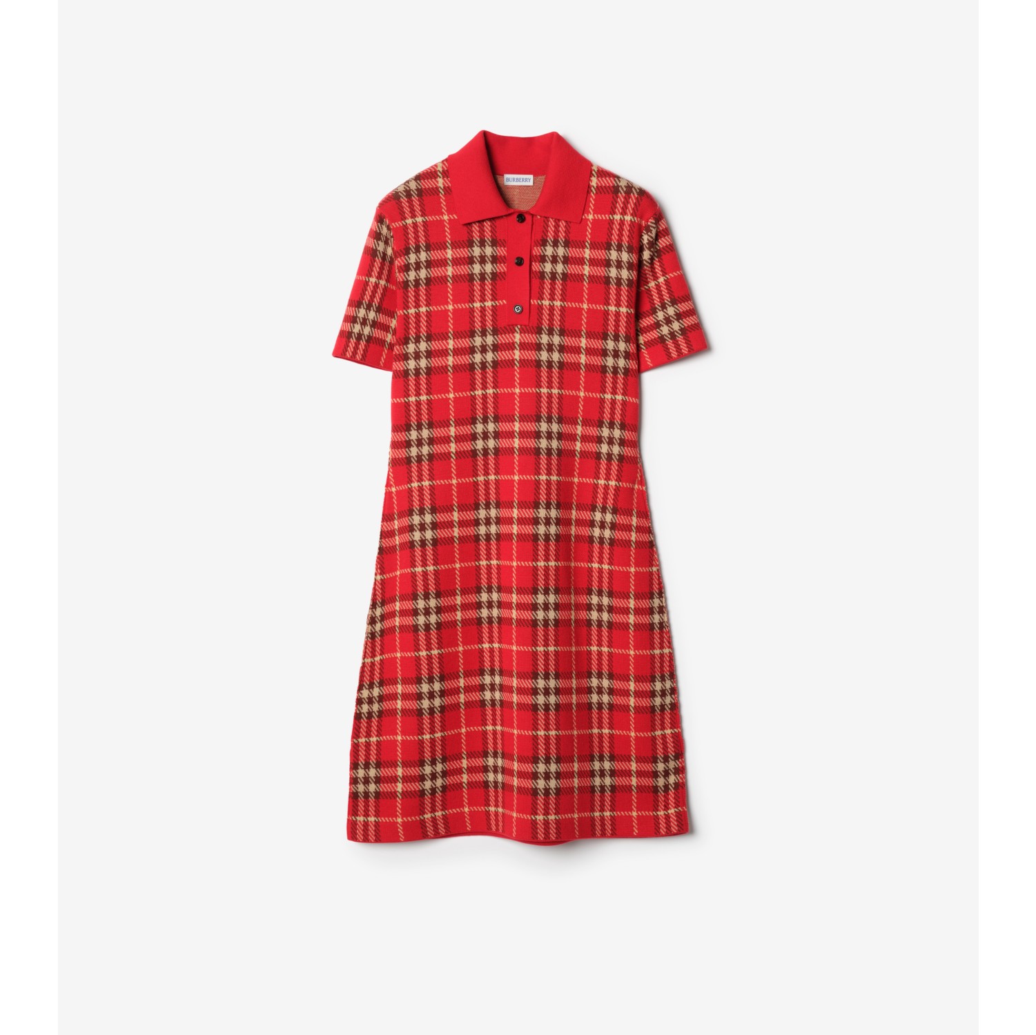 Check Wool Cotton Polo Shirt Dress