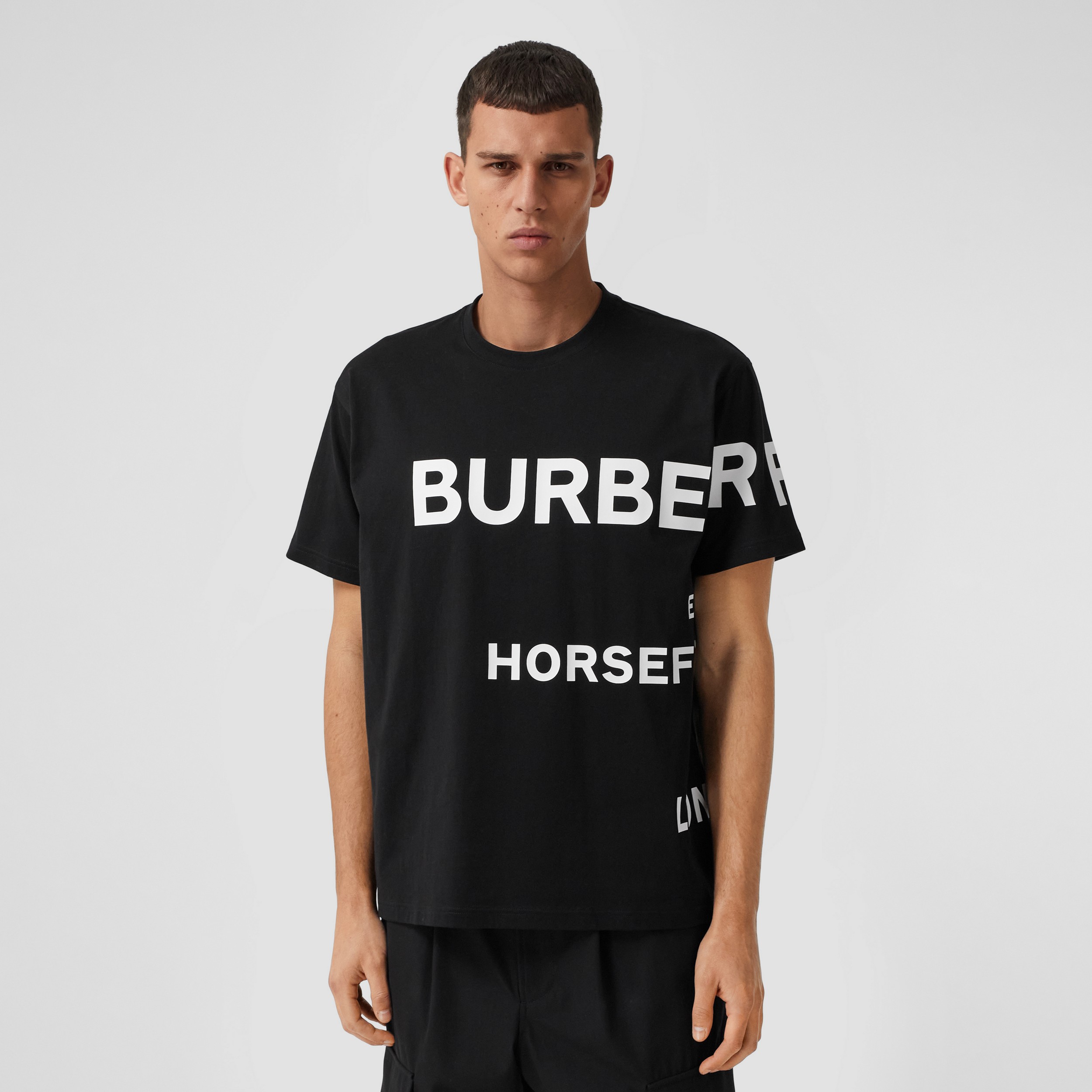 ホースフェリープリント コットン オーバーサイズTシャツ (ブラック／ホワイト) - メンズ | Burberry®公式サイト