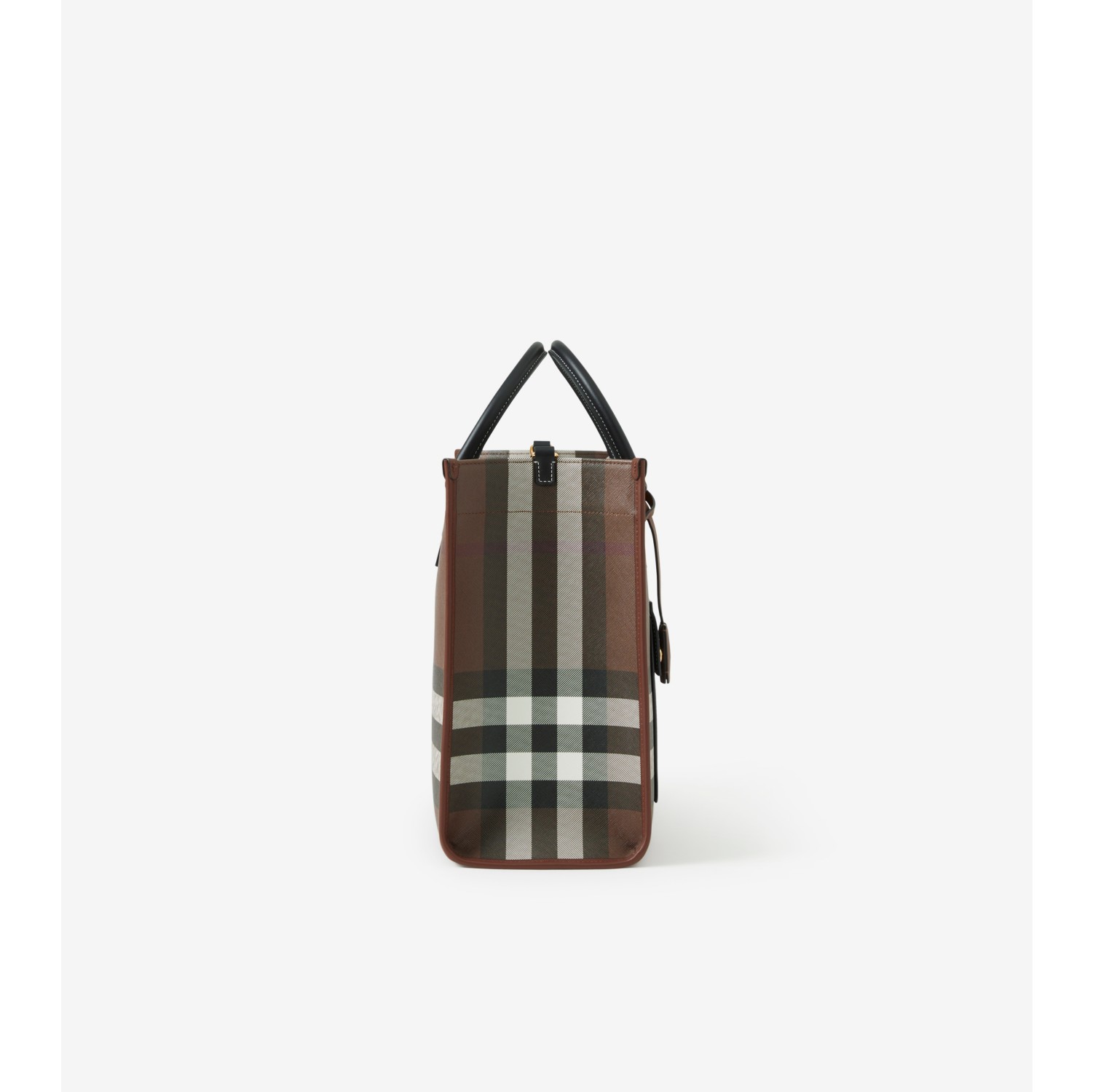 Burberry Check and Leather Freya Tote Bag Medium Dark Birch Brown in  Cotton/Polyurethane with Gold-tone - US