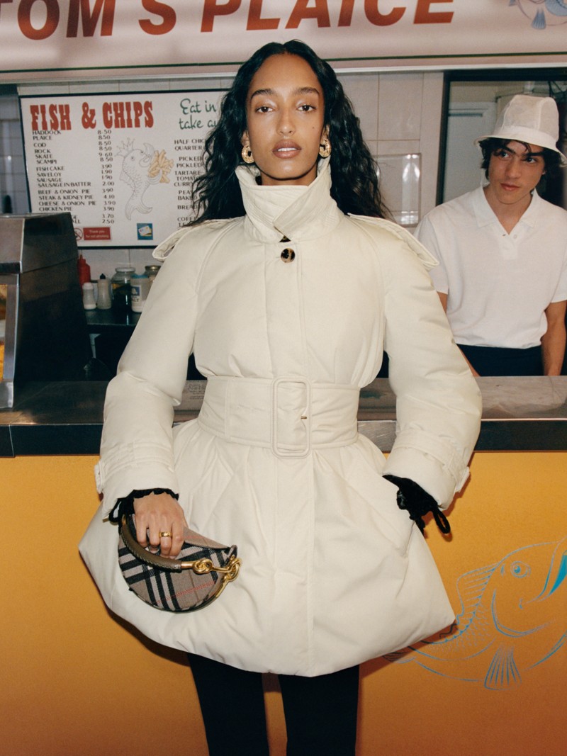 Model wearing puffer coat for the Burberry 2025 Outerwear Campaign