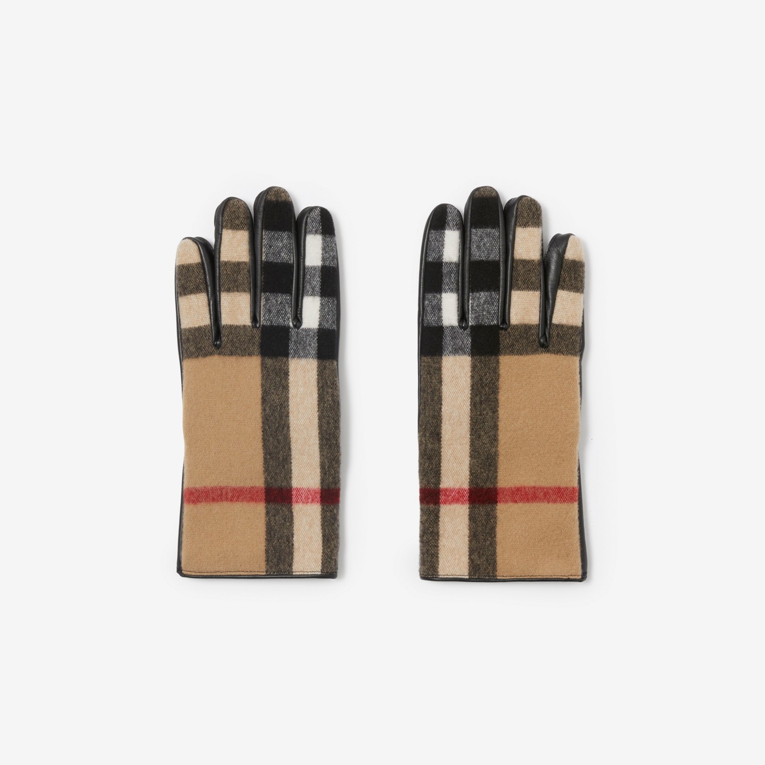 Exaggerated Check Wool and Leather Gloves in Archive Beige - Men | Burberry® Official
