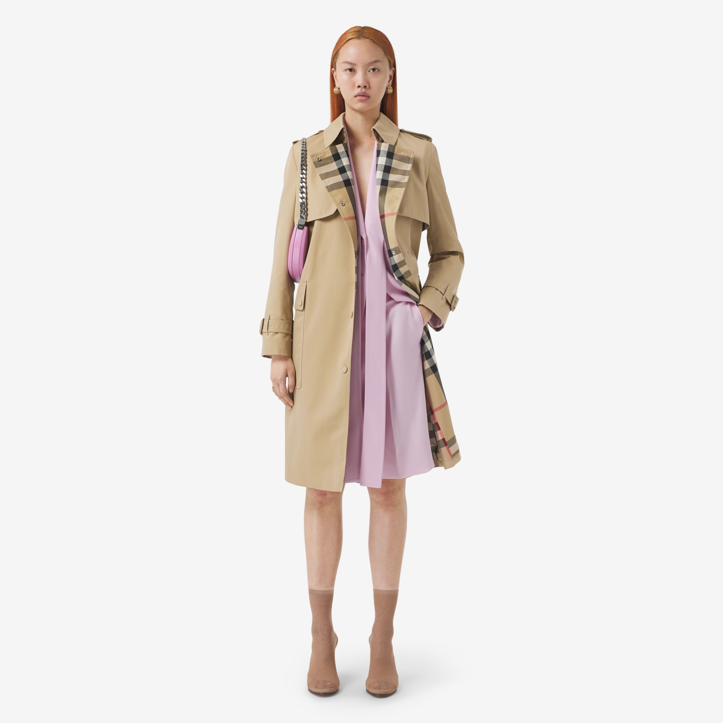 Suave fractura Cenagal Trench coat en algodón de gabardina con paneles a cuadros (Miel) - Mujer |  Burberry® oficial
