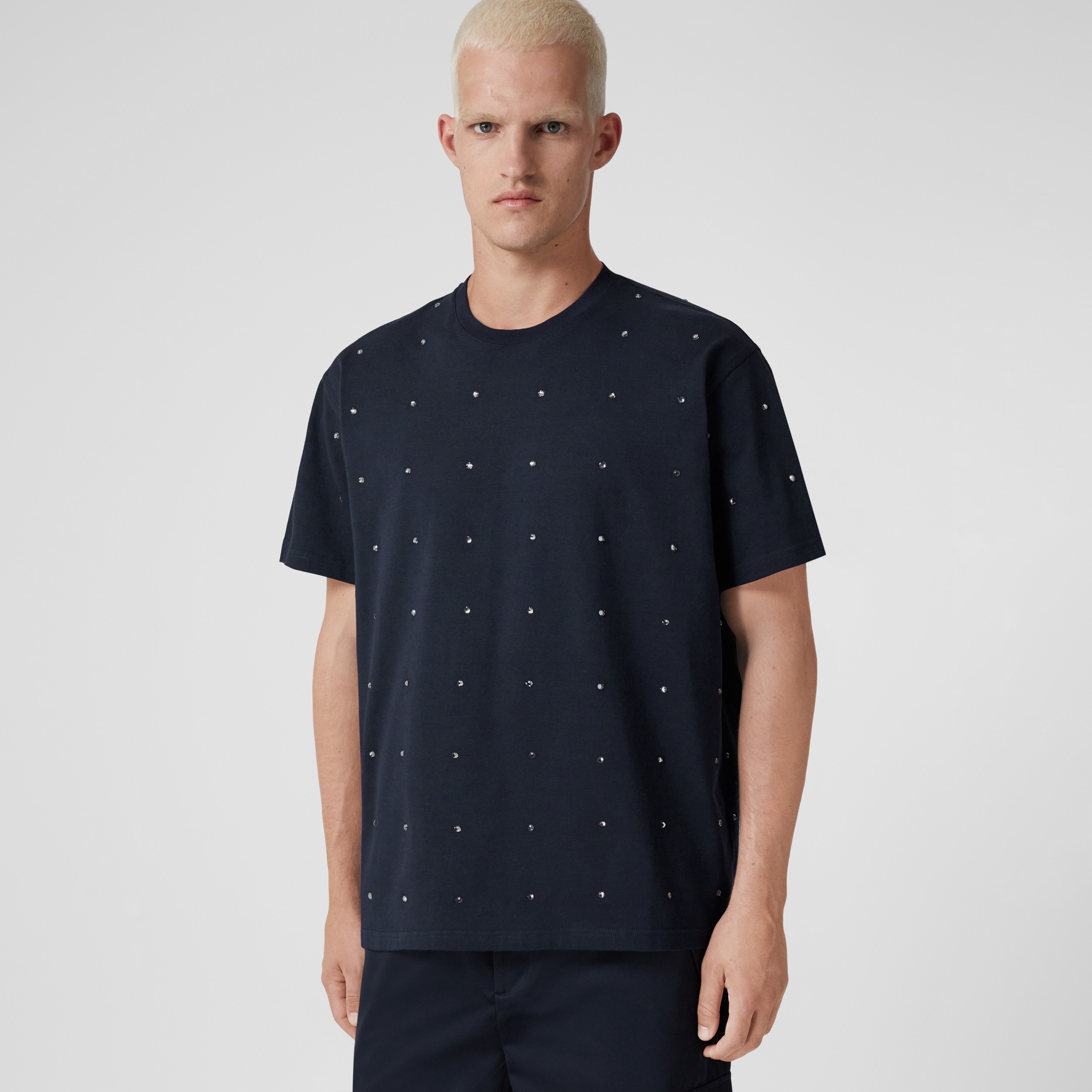 T-shirt in misto cashmere e cotone con cristalli - Capsule collection esclusiva (Blu Carbone Scuro) - Uomo | Sito ufficiale Burberry® - 1