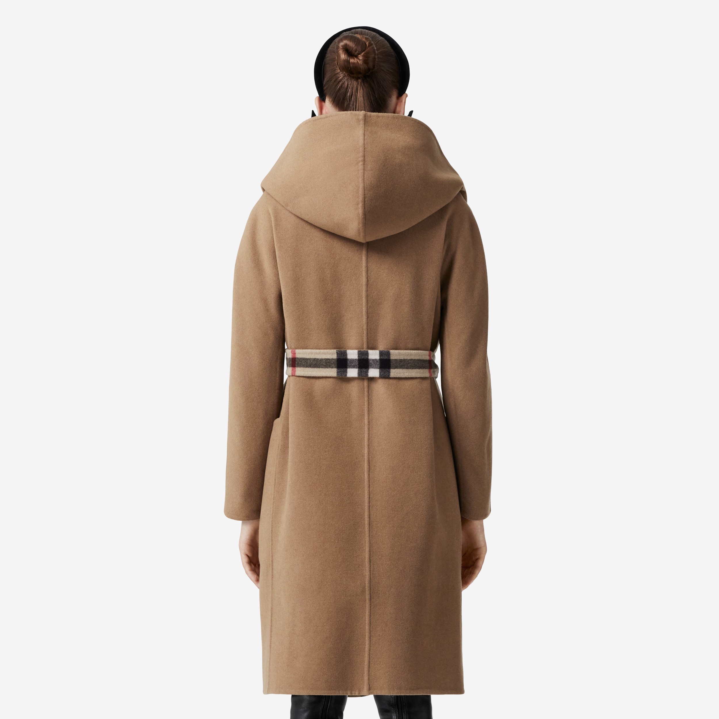 Check Detail Wool Hooded Wrap Coat in Archive Beige - Women | Burberry® Official - 3