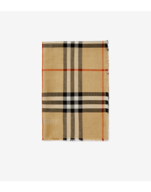 Wide Reversible Check Wool Silk Scarf