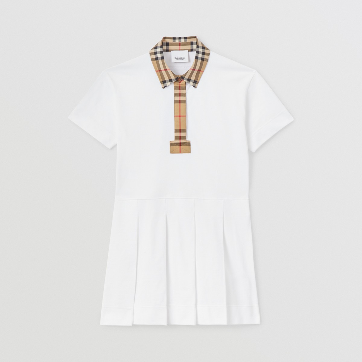 Shop Burberry Childrens Vintage Check Trim Cotton Piqué Polo Shirt Dress In White