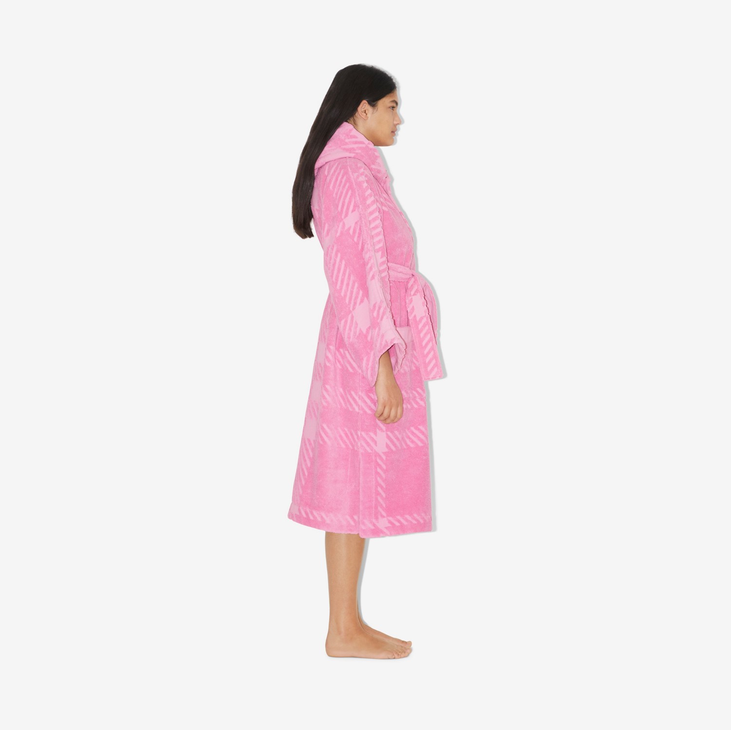 Robe com capuz de algodão Check em jacquard (Rosa Chiclete) | Burberry® oficial