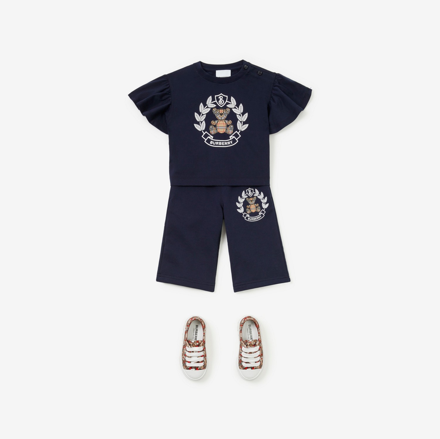 토마스 베어 프린트 코튼 티셔츠 (딥 차콜 블루) - 아동 | Burberry®