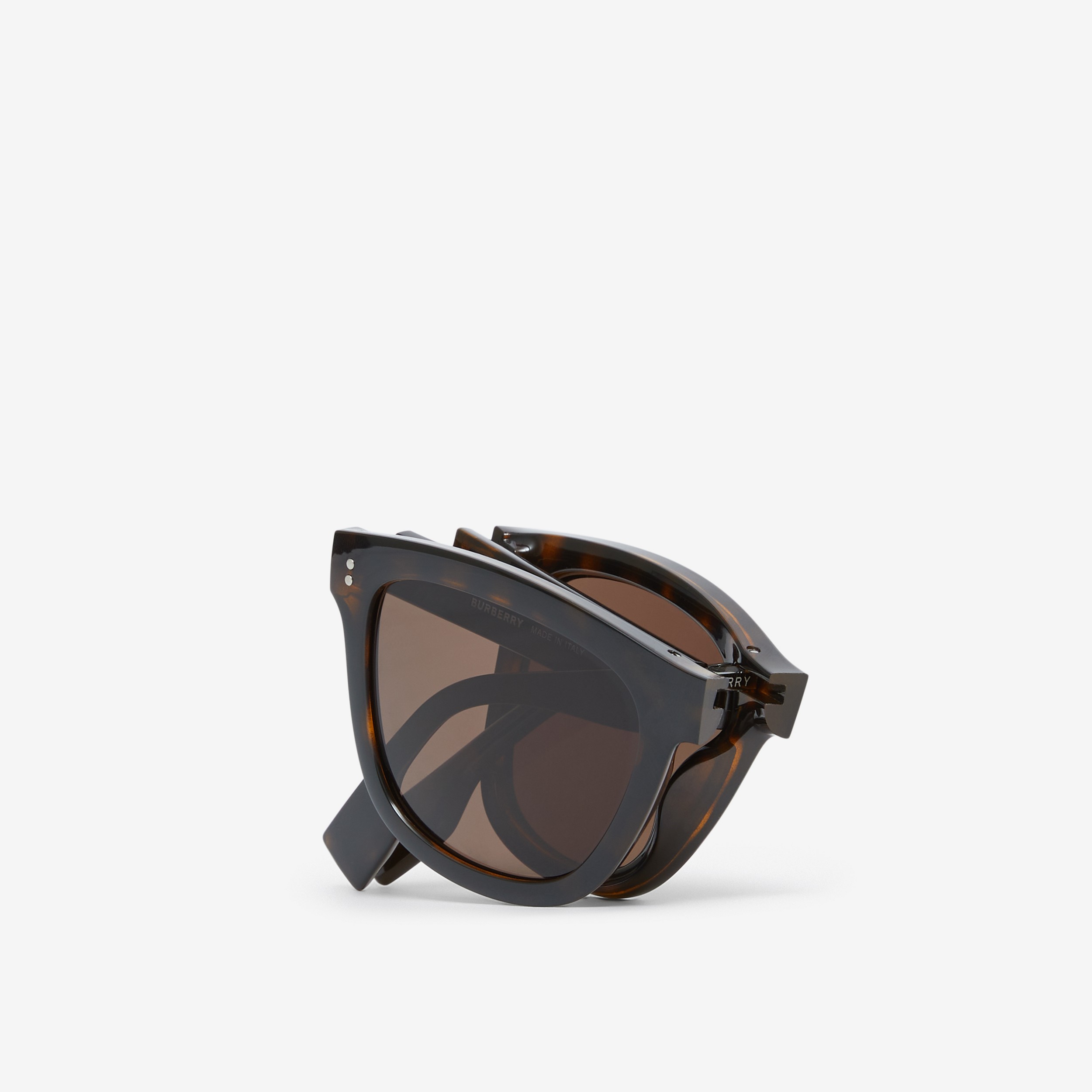Logo Detail Square Frame Foldable Sunglasses in Tortoiseshell - Men | Burberry® Official - 4