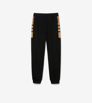 Check Panel Cotton Blend Jogging Pants in Camel Men Burberry Official