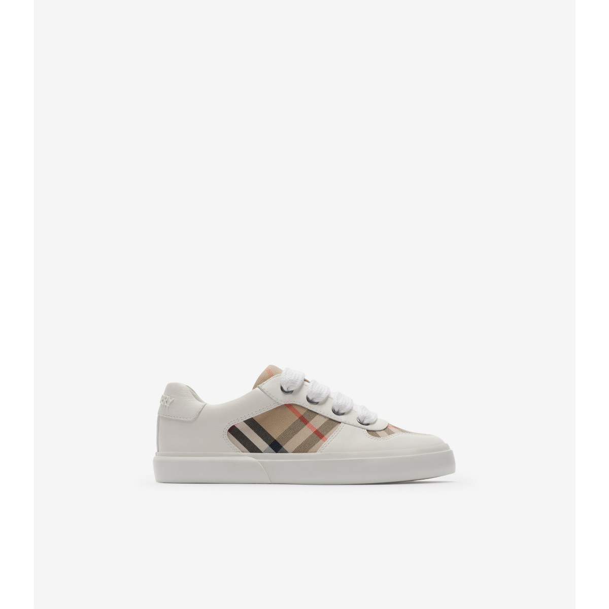 Burberry Childrens Check Cotton And Leather Sneakers In Gray