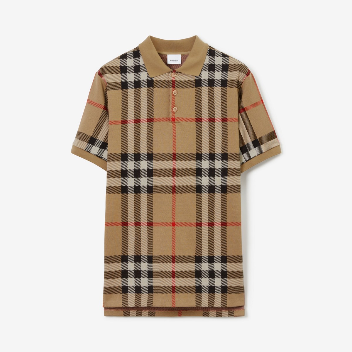 Shop Burberry Check Cotton Polo Shirt In Archive Beige