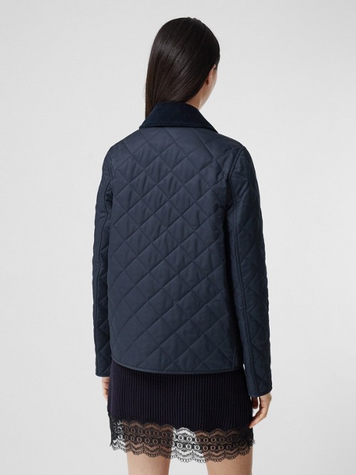 Shop Burberry Corduroy Collar Diamond Quilted Jacket In Midnight