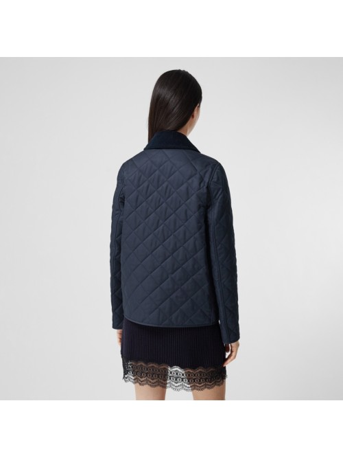 Shop Burberry Corduroy Collar Diamond Quilted Jacket In Midnight