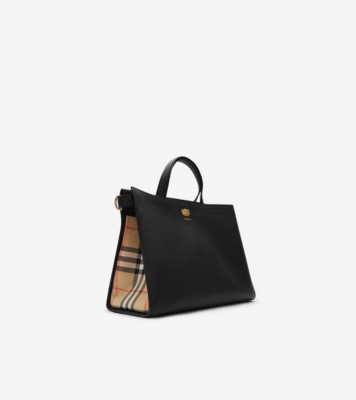 Medium Cotswolds Check Tote in Black - Women, Leather | Burberry® Official