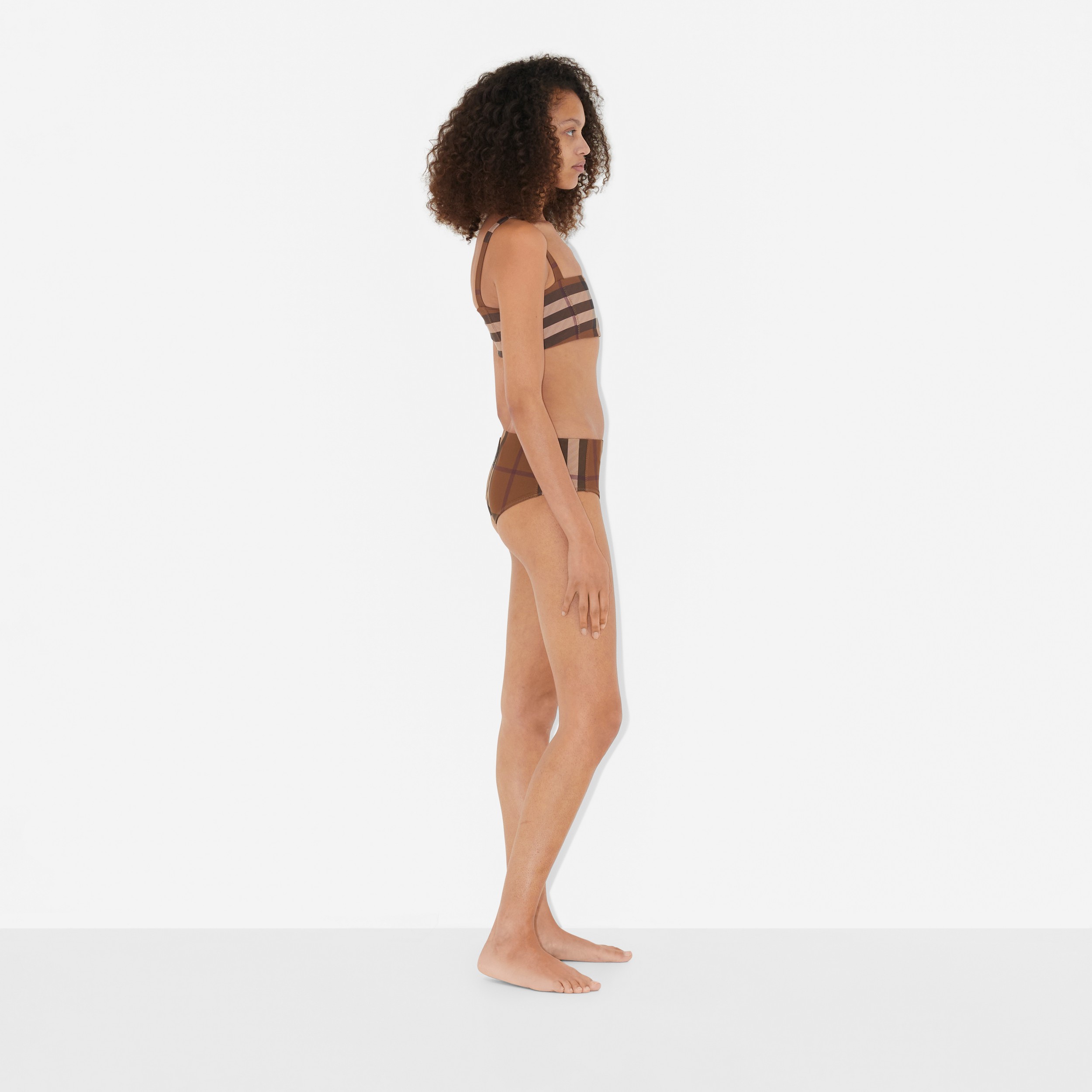 Bikini en nailon elástico a cuadros con escote cuadrado (Marrón Abedul) - Mujer | Burberry® oficial - 3