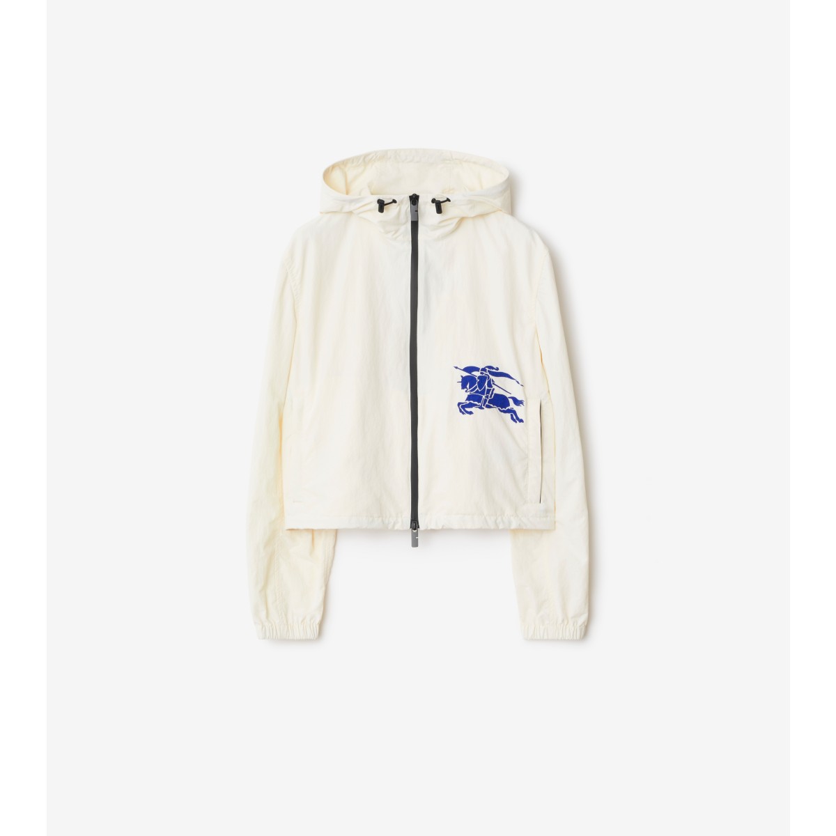 Burberry Hooded Ekd Embroidered Jacket In Salt