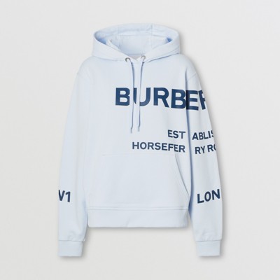 Horseferry Print Cotton Oversized Hoodie in Pale Blue - Women | Burberry®  Official