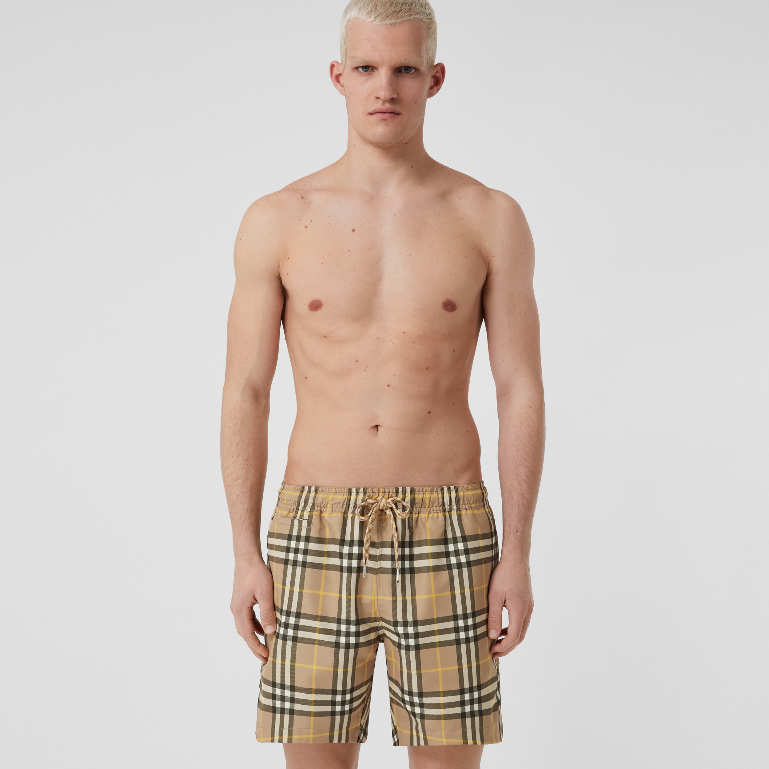 Check Print Drawcord Swim Shorts in Truffle - Men | Burberry® Official - 3