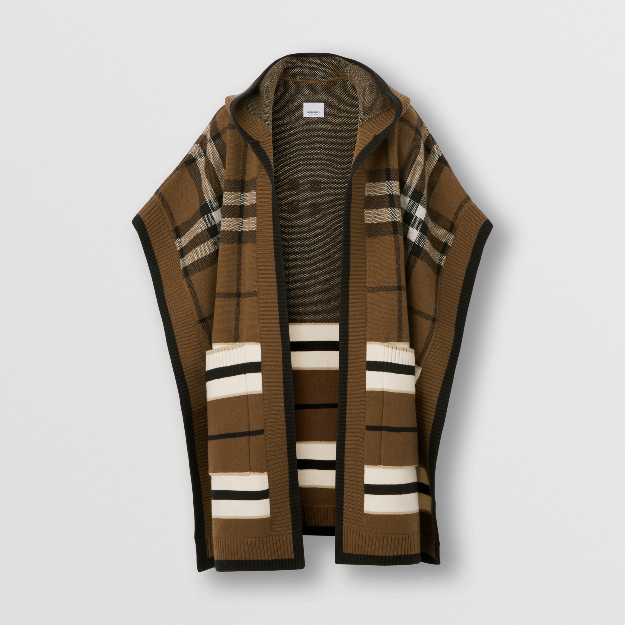 Check Wool Cashmere Blend Hooded Cape in Warm Walnut - Women | Burberry® Official - 2
