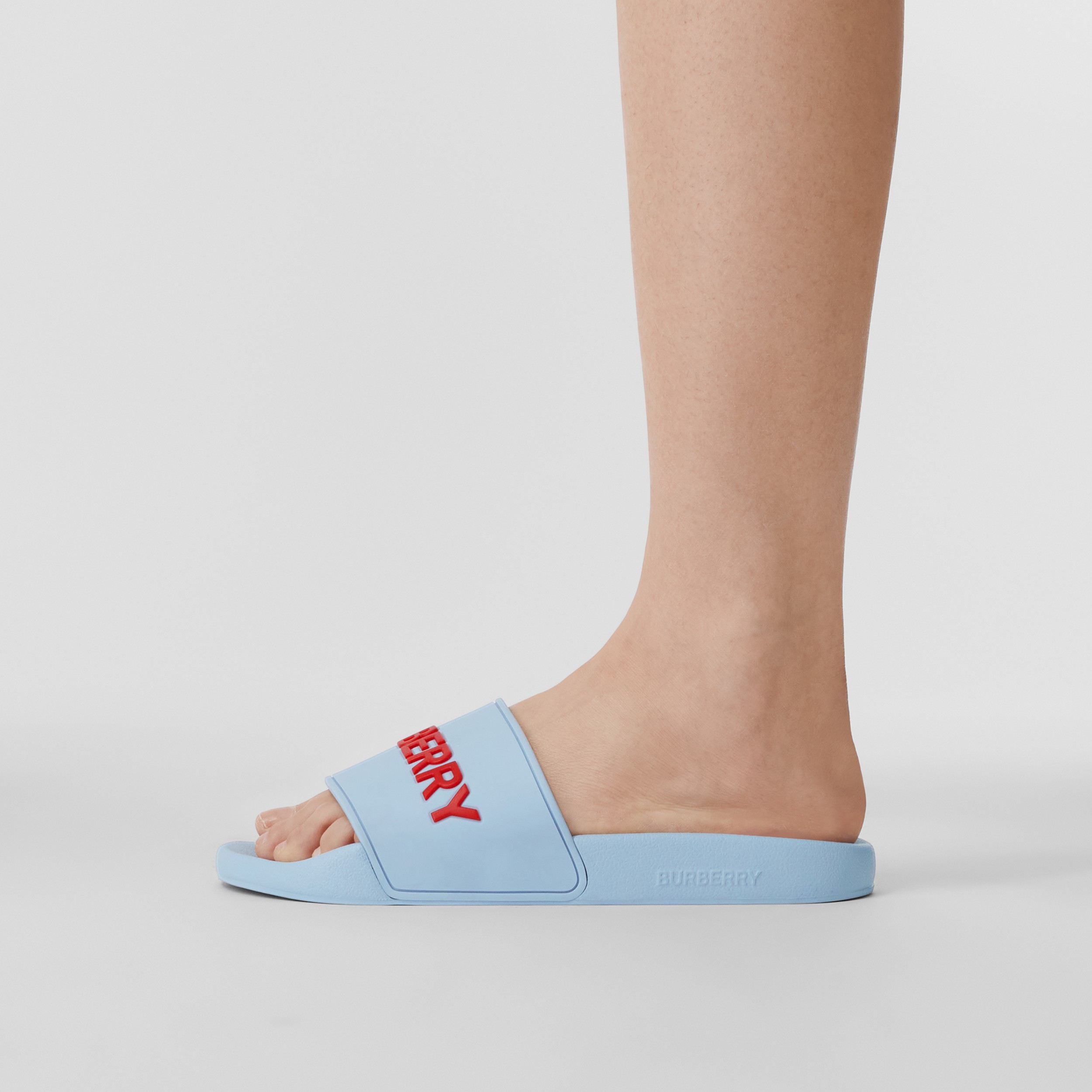 Logo Detail Two-tone Slides in Pale Blue - Women | Burberry® Official - 3