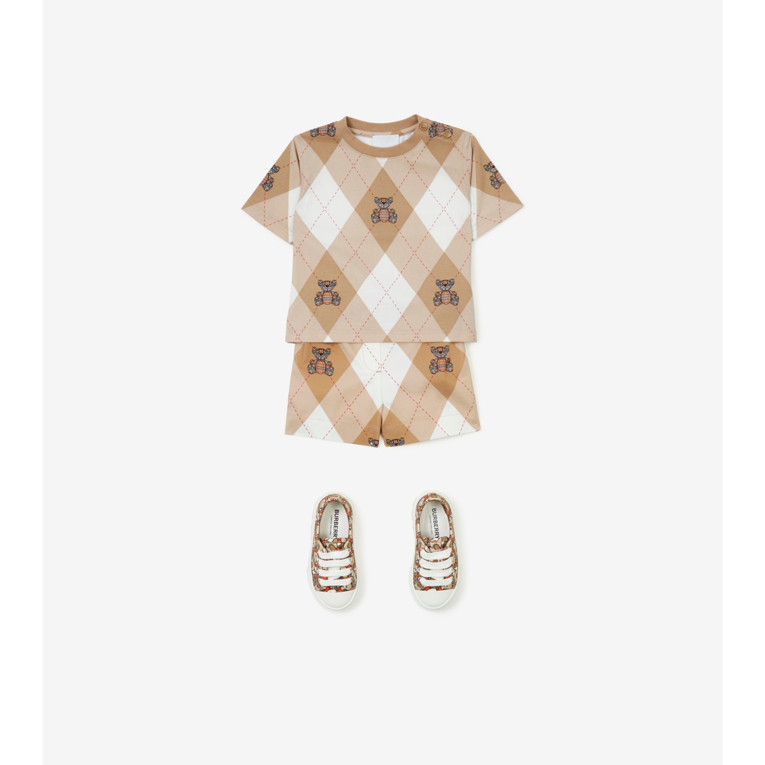 Pantaloncini in cotone con stampa Argyle e orsetto Thomas (Fulvo Tenue) - Bambini | Sito ufficiale Burberry®