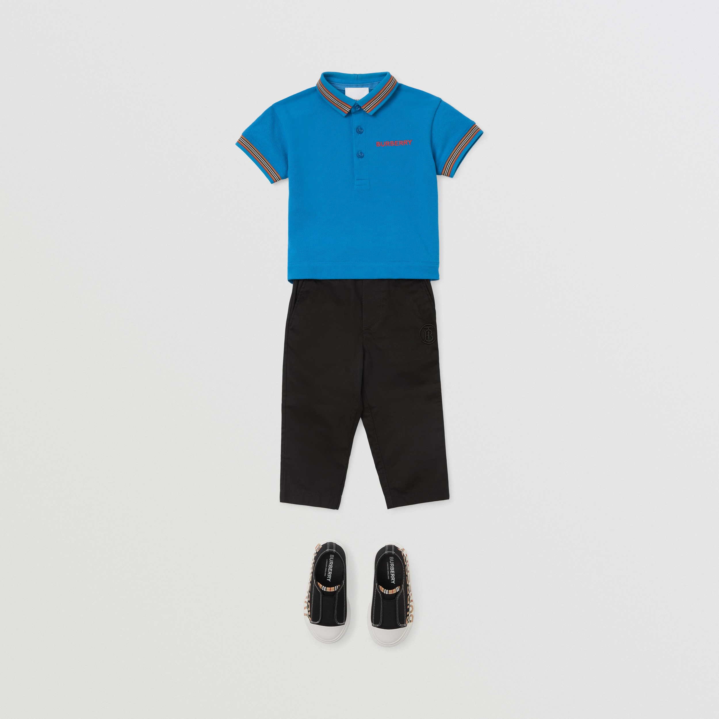 Icon Stripe Detail Cotton Piqué Polo Shirt in Canvas Blue - Children | Burberry® Official - 3