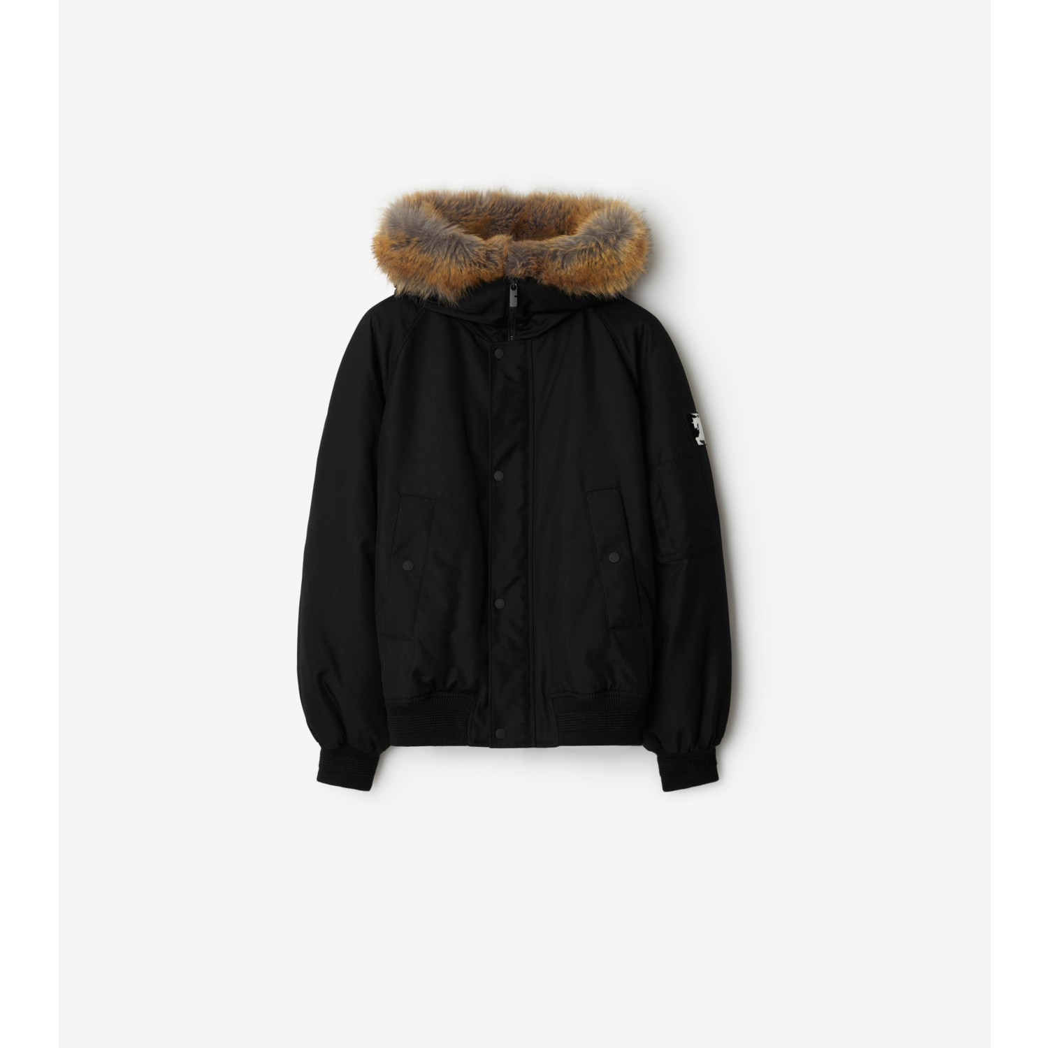 Faux Fur Trim Nylon Bomber Jacket