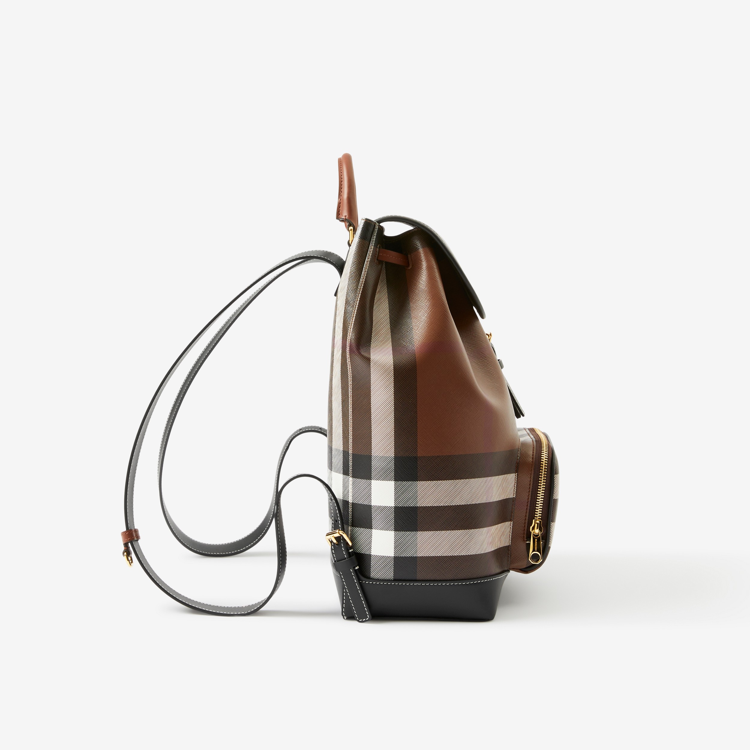 Check and Leather Backpack in Dark Birch Brown - Women | Burberry® Official - 2